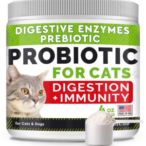 3 pack Probiotics Powder for Cats and Dogs - All Natural Supplement - Digestive Enzymes + Prebiotics - Relieves Diarrhea, Upset Stomach, Gas, Constipation, Litter Box Smell, Skin Allergy -US Made- 4oz