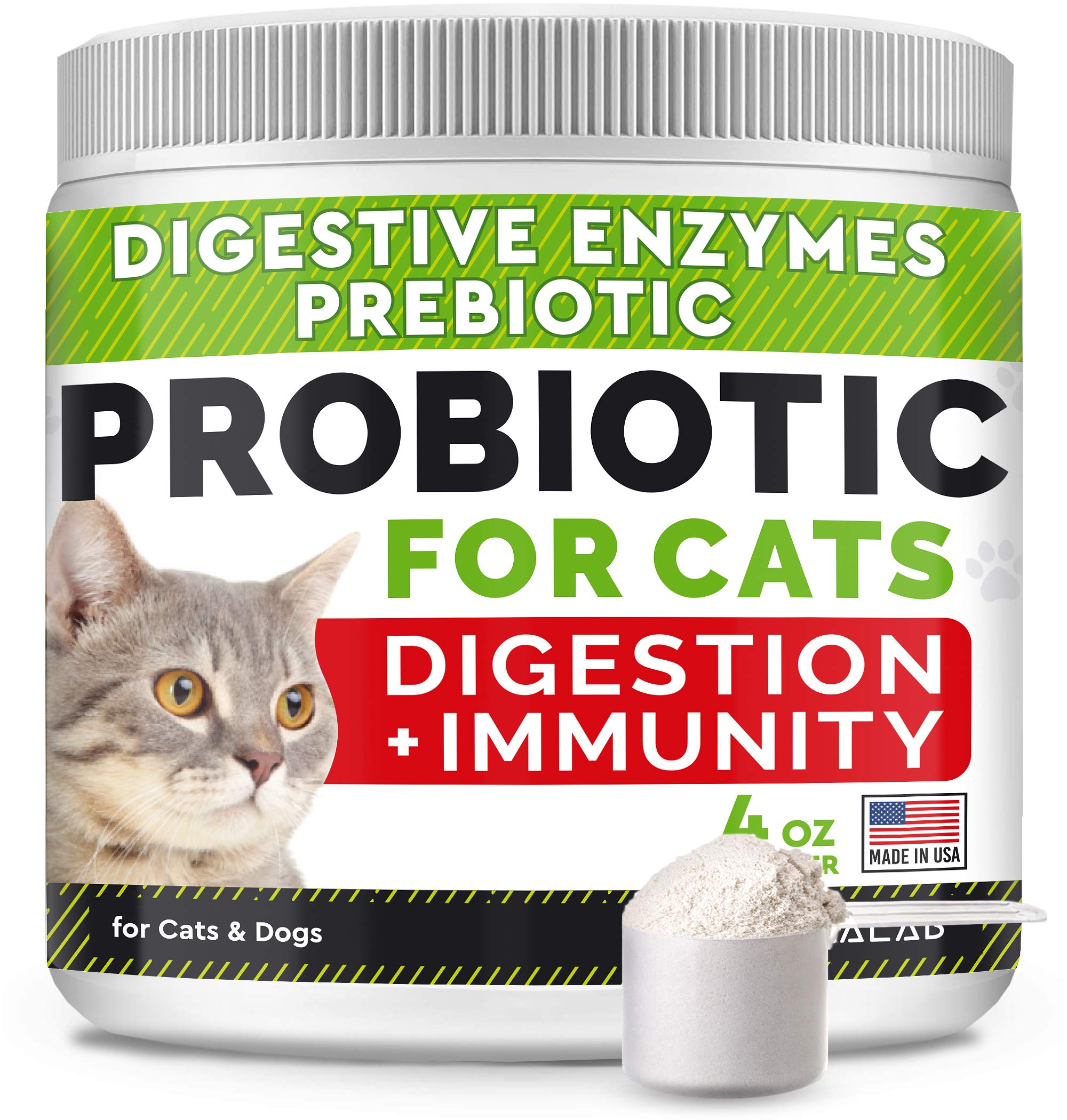 3 pack Probiotics Powder for Cats and Dogs - All Natural Supplement - Digestive Enzymes + Prebiotics - Relieves Diarrhea, Upset Stomach, Gas, Constipation, Litter Box Smell, Skin Allergy -US Made- 4oz