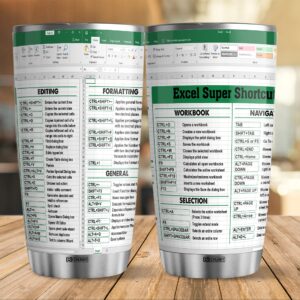 BECHUSKY Excel Tumbler Group Excel Shortcut Tumbler Excel Cheat Sheet Travel Spreadsheet Accounting Student Senior Accountant CPA Gift For Coworker Colleague Friend On Birthday Anniversary Christmas