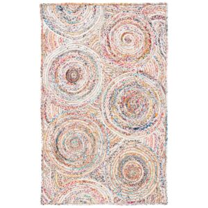 safavieh cape cod collection accent rug - 2' x 3', beige & multi, handmade boho braided circles jute & cotton, ideal for high traffic areas in entryway, living room, bedroom (cap203b)