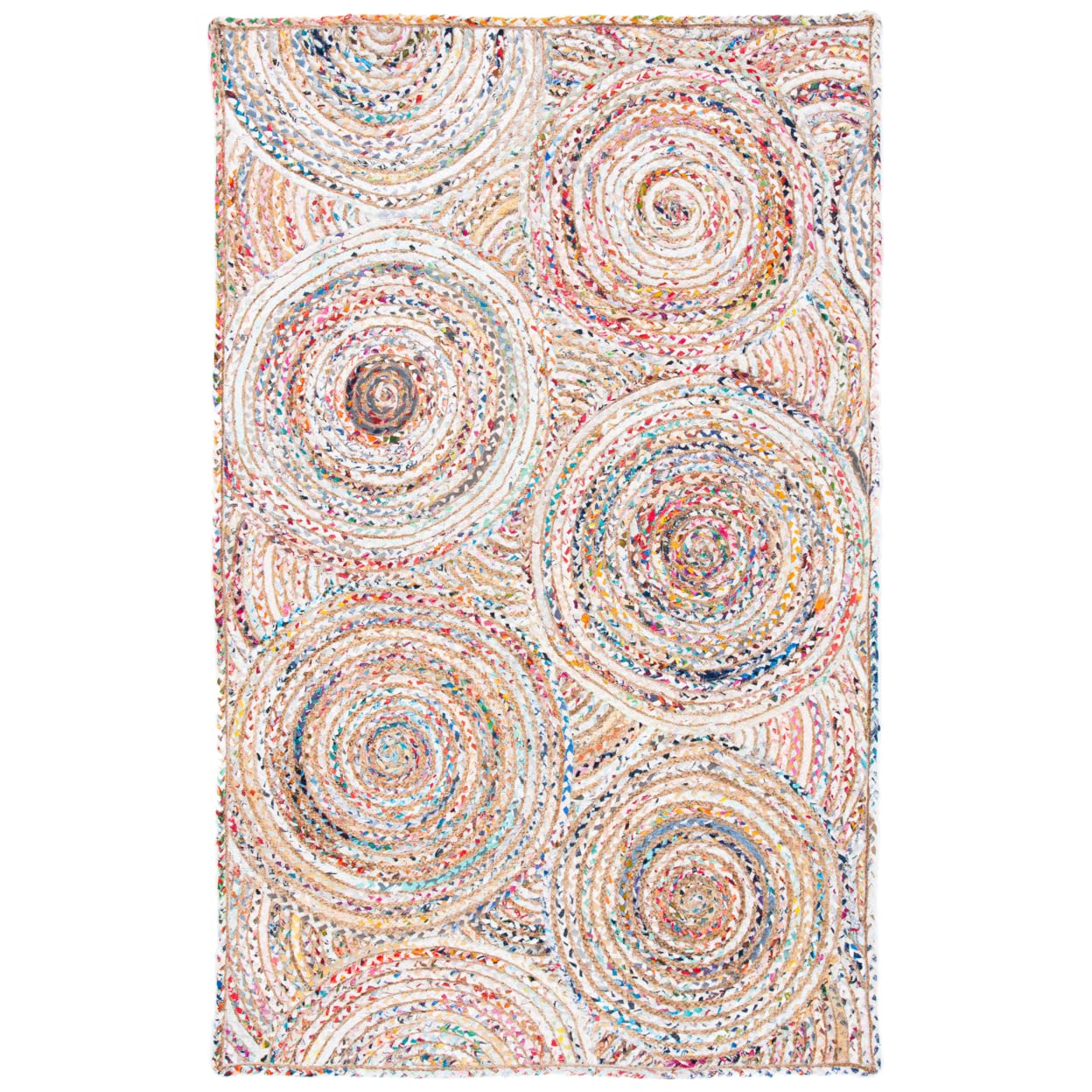 SAFAVIEH Cape Cod Collection Accent Rug - 2' x 3', Beige & Multi, Handmade Boho Braided Circles Jute & Cotton, Ideal for High Traffic Areas in Entryway, Living Room, Bedroom (CAP203B)