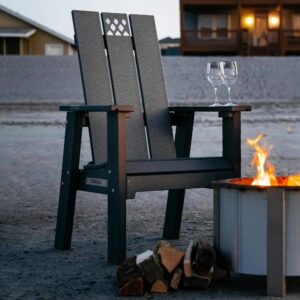 Breeo X Series Adirondack Campfire Chair – Poly Lumber Fire Pit Seat with 304 Stainless Steel Accents, Outdoor Patio & Camping Essentials with Arm Rest - Ergonomic, Sustainable Outdoor Chair - Black