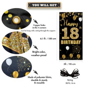 18th Birthday Door Banner Backdrop, Happy 18th Birthday Decorations for Girls Boys Black Gold, 18 Years Old Birthday Party Photo Props Yard Sign for Outdoor Indoor, Sturdy, Vicycaty