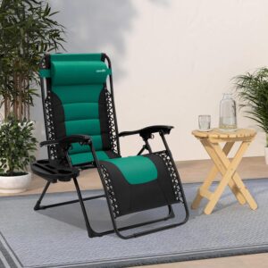 SereneLife Padded Zero Gravity Lounge Chair - Reclining Patio Chairs - Outdoor Lounge Chairs with Detachable Cup Holder Tray - Folding Recliner Chair with Removable Pillows - 1, Green and Black