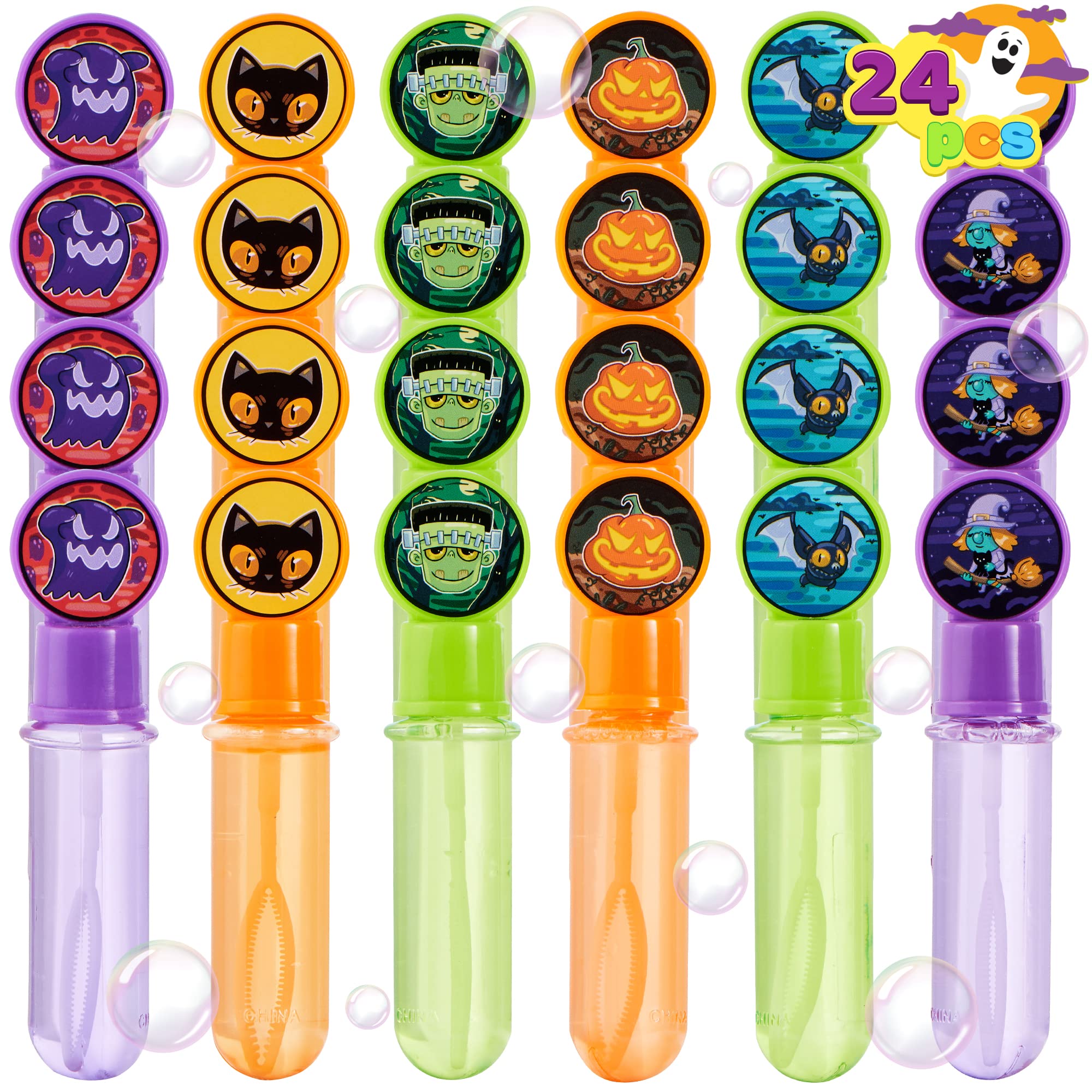 JOYIN 24 PCS Halloween Bubble Wands, 6 Character Styles Bubble Bottles for Kids Girls Boys Gift Toys, Novelty Bubble Blower Party Favor Supplies, Outdoor Indoor Activity Use