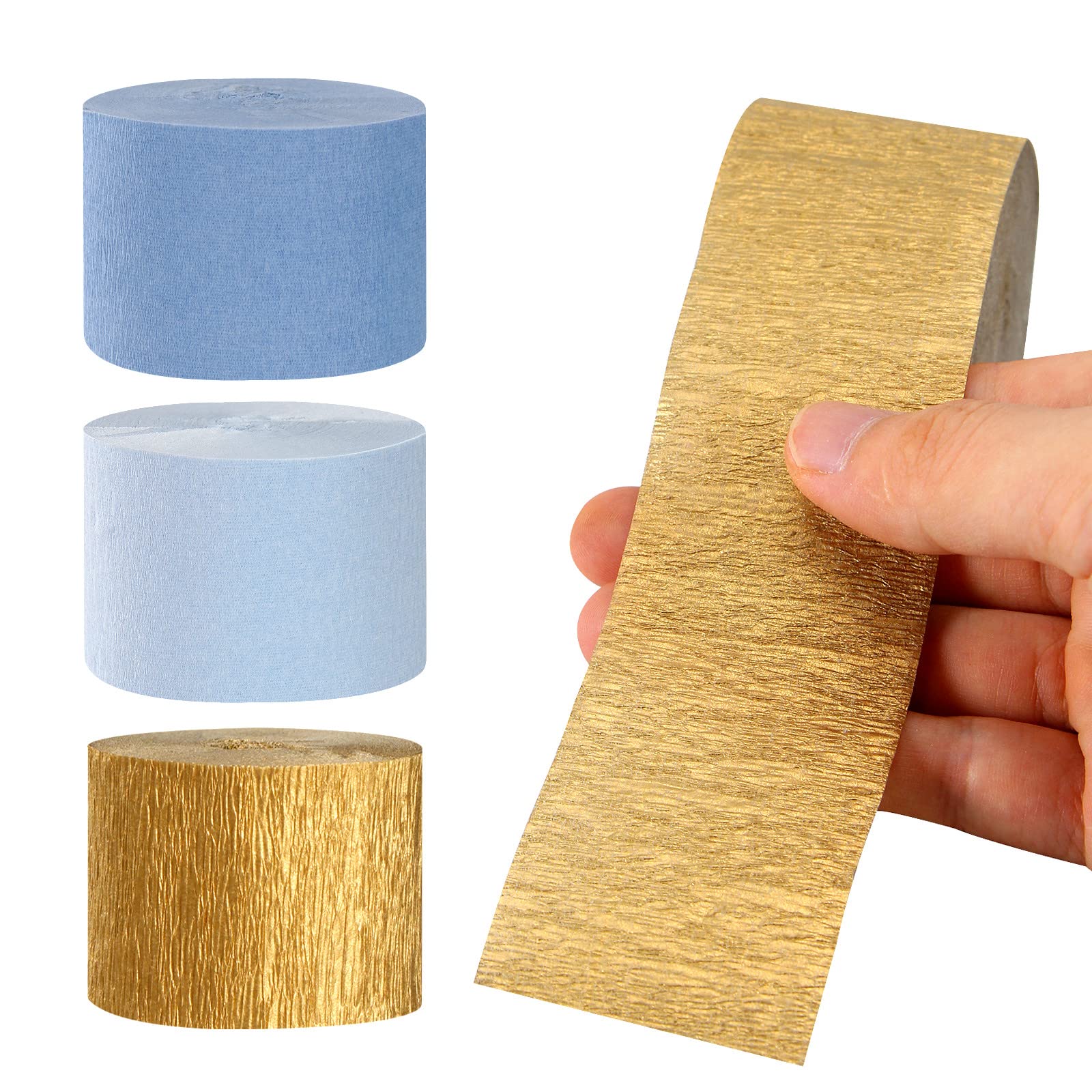 Light-Dusty Blue Gold Party-Decorations Streamers - 9 Rolls Birthday Baby Bridal Shower Wedding Crepe Tissue Paper Streamer Bachelorette Engagement Garland Decor Panduola