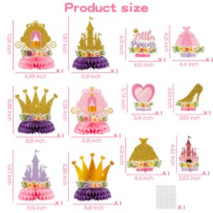 ArowlWesh 12Pcs Floral Princess Party Honeycomb Centerpieces Princess Theme Party Decorations Supplies Pink and Gold Princess Castle Crown Carriage Baby Shower Birthday Party Table Toppers for Girls