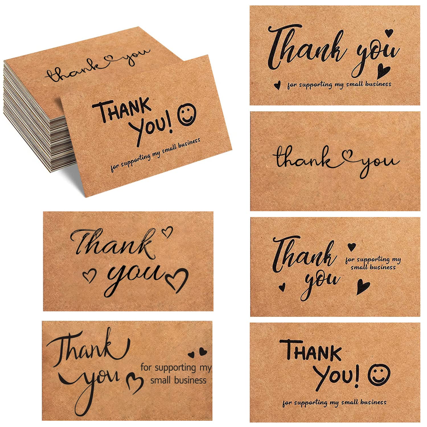 STRONGER 120 Pcs Thank You Cards Small Business, Mini 6 Styles Kraft for Supporting Notes Shopping Thanks Greeting Retail Store Owner Goods Customer,Gift Cards, Funeral 3.6x2.1 Inch