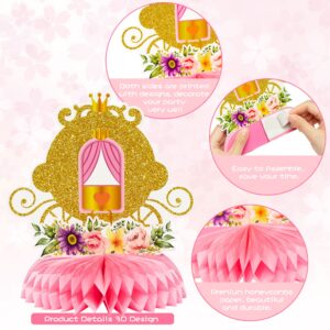 ArowlWesh 12Pcs Floral Princess Party Honeycomb Centerpieces Princess Theme Party Decorations Supplies Pink and Gold Princess Castle Crown Carriage Baby Shower Birthday Party Table Toppers for Girls