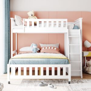 Harper & Bright Designs Twin Over Full Bunk Beds with Six Drawers and Flexible Shelves,Wooden Bunk Beds with Storage and Removable Bottom Bed for Kids Girls Boys,No Box Spring Needed (White)