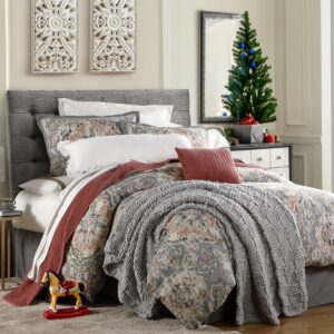 HiEnd Accents Carmen Kilim 3 Piece Duvet Cover Set with Pillow Shams, Gray Medallion Pattern, King Size, Classic Traditional Modern Rustic Bedding, Linen Duvet Cover with 2 Pillowcases