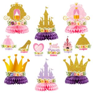 arowlwesh 12pcs floral princess party honeycomb centerpieces princess theme party decorations supplies pink and gold princess castle crown carriage baby shower birthday party table toppers for girls