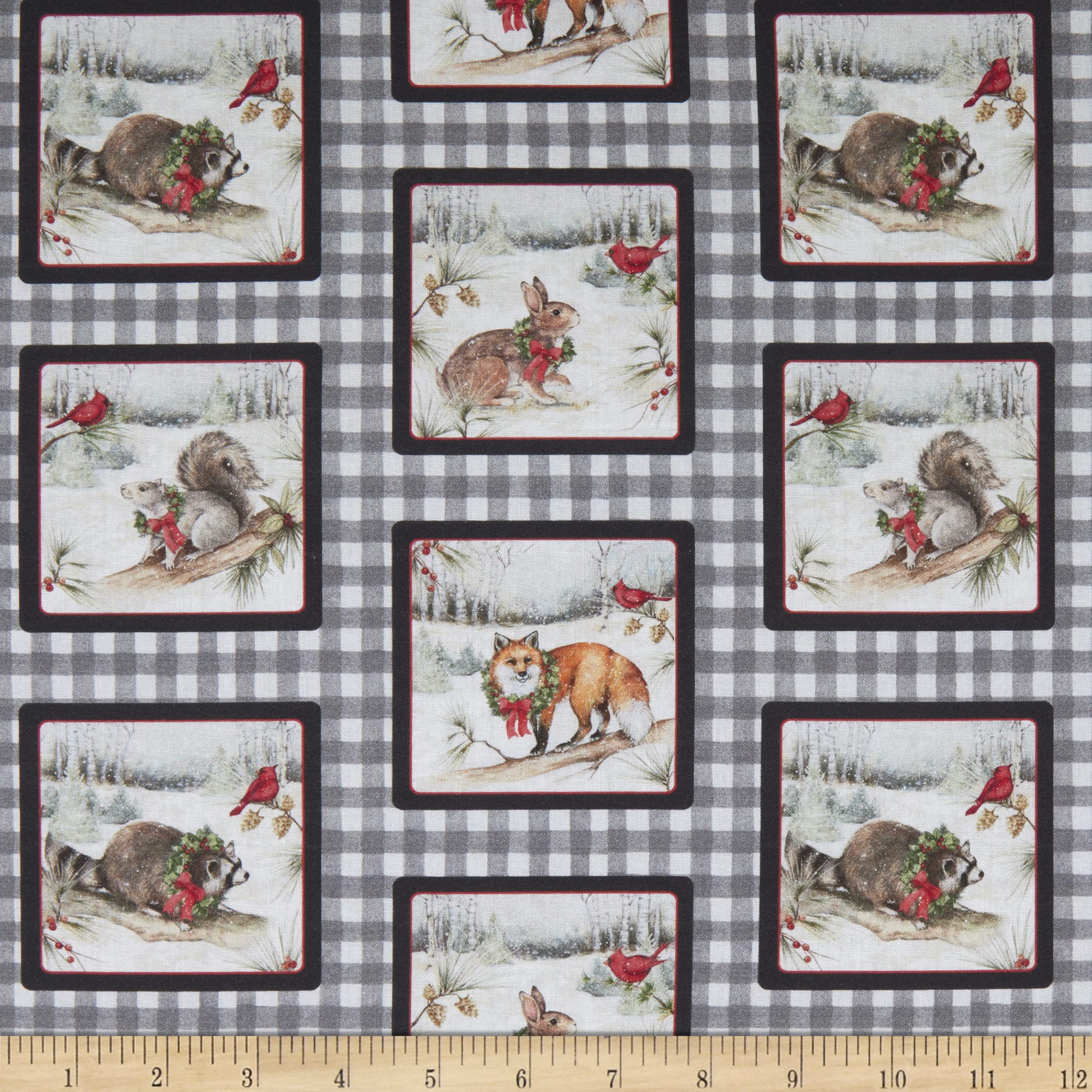 Springs Creative Christmas Forest Animal Plaid Light Grey, Fabric by The Yard