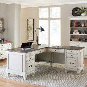 Martin Furniture Hartford Wood L-Desk and Return, Writing Table and Return, Office Desk and Return, White