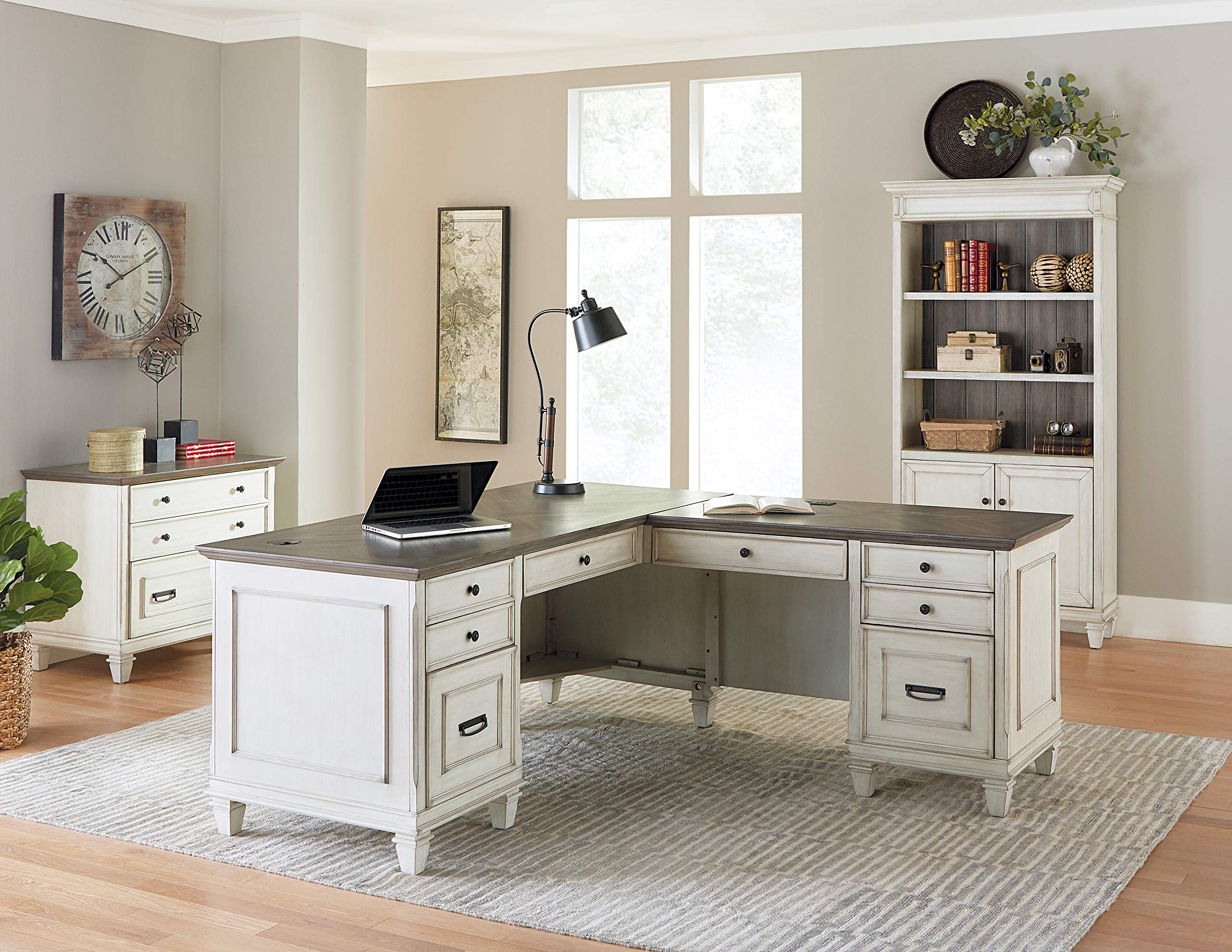 Martin Furniture Hartford Wood L-Desk and Return, Writing Table and Return, Office Desk and Return, White