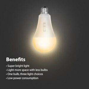 Feit Electric LED Three-Color Selectable Intellibulb - A23 with an E26 Medium Base Light Bulb - 300W Equivalent - 15 Year Life - 4060 Lumen - 2700K Soft White, 4000K Cool White and 5000K Daylight