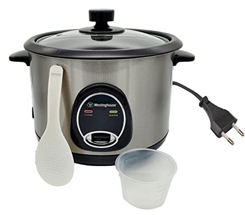 Westinghouse 220 Volts Rice Cooker 16 Cup, Non Stick Cooking Pot, Measuring Cup, Keep Warm Function-Stainless Steel-1000W (NOT FOR USE IN USA)