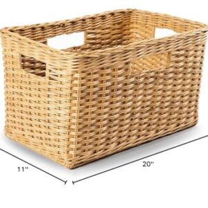 The Basket Lady Tall Rectangular Wicker Storage Basket, Medium, 20 in L x 13 in W x 11 in H, Sandstone