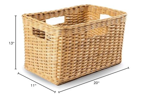 The Basket Lady Tall Rectangular Wicker Storage Basket, Medium, 20 in L x 13 in W x 11 in H, Sandstone