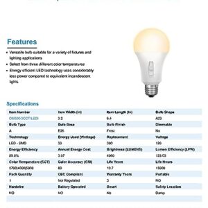 Feit Electric LED Three-Color Selectable Intellibulb - A23 with an E26 Medium Base Light Bulb - 300W Equivalent - 15 Year Life - 4060 Lumen - 2700K Soft White, 4000K Cool White and 5000K Daylight