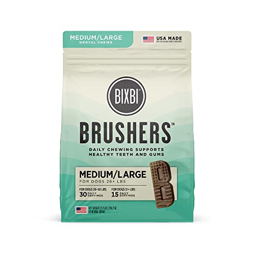 BIXBI Natural Dog Dental Care Chews Oral Health Dog Treats, for Medium/Large Size Dogs, 15 Treat Pack