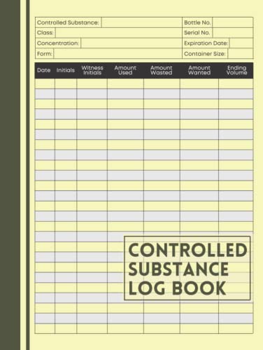 Controlled Substance Log Book: A Record Book For Registering and Keeping Record Of Controlled Substances and Drugs