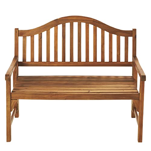 Patio Wise Personalized Foldable Acacia Wood Garden Bench, 4 Foot Indoor/Outdoor Wooden Porch, Patio, & Park Seating, Curved Backrest and Armrest, 48" Wide x 24-3/4" Deep x 41" High, Teak Color