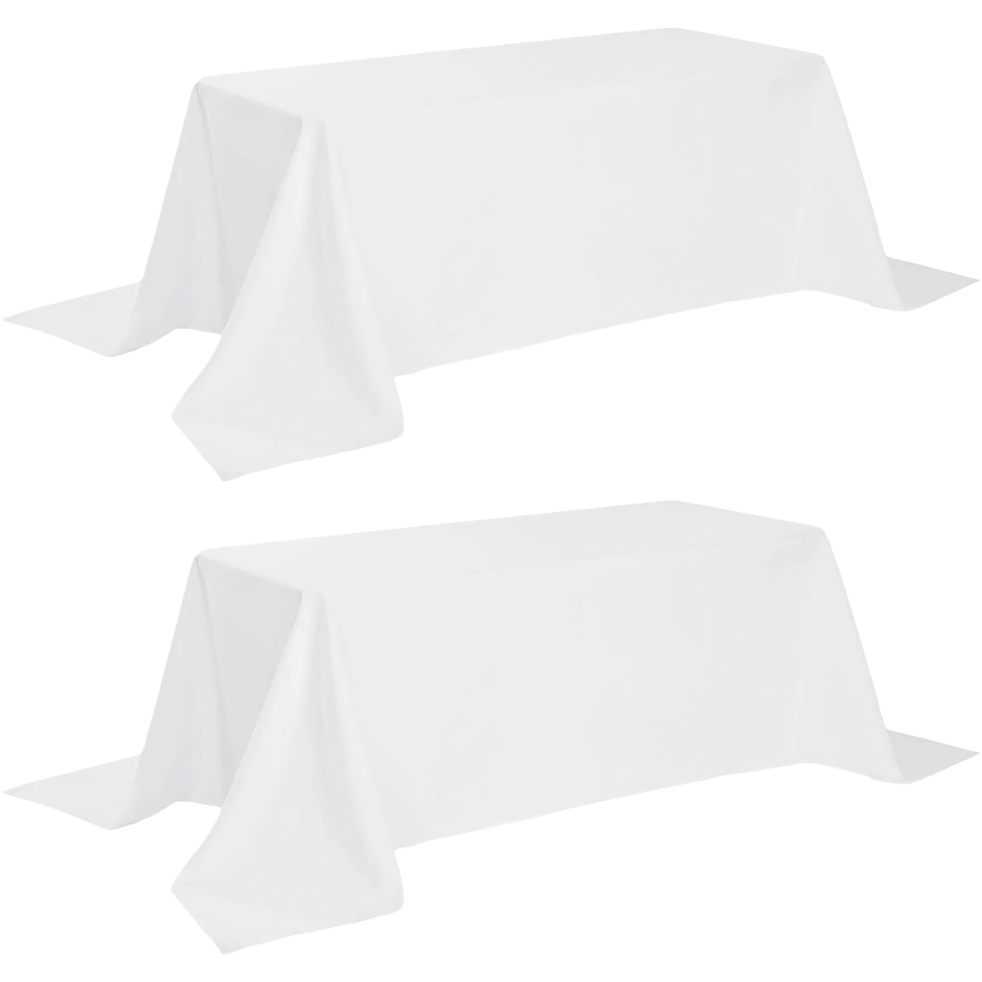 Classic White Tablecloth 90x156 - White Table Clothes for 8 Foot Rectangle Tables, 200 GSM Stain and Wrinkle Resistant Washable Fabric [2 Pack]