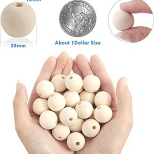 150pcs 25mm Wooden Beads Natural Unfinished Round Wood Loose Beads Wood Spacer Beads for Craft Making Decorations and DIY Crafts