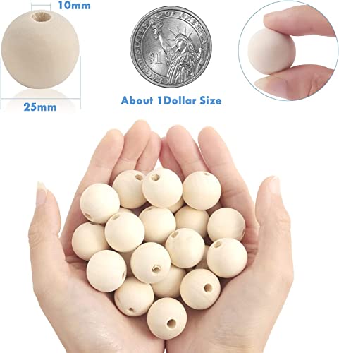 150pcs 25mm Wooden Beads Natural Unfinished Round Wood Loose Beads Wood Spacer Beads for Craft Making Decorations and DIY Crafts