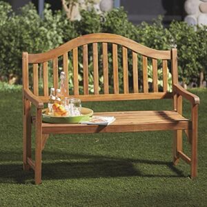 Patio Wise Personalized Foldable Acacia Wood Garden Bench, 4 Foot Indoor/Outdoor Wooden Porch, Patio, & Park Seating, Curved Backrest and Armrest, 48" Wide x 24-3/4" Deep x 41" High, Teak Color