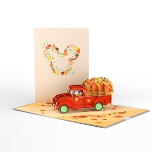 Lovepop Disney's Thanksgiving Pop-Up Card for Her and Him - 3D Holiday Greeting Cards for Boys, Girls, Men, Women - Mickey Mouse Harvest Truck 5" x 7" Pumpkin - Blank Note Card & Envelope Included