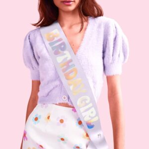 xo, fetti birthday girl sash - pastel purple + iridescent | fun birthday party decorations, rainbow birthday decor, hbd, disco bday