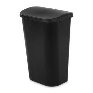 Sterilite 11.3 Gallon D Shape Flat Side Lift Top Lid Wastebasket Trash Can for Kitchen, Home Office, and Garage, or Workspace, Black (6 Pack)