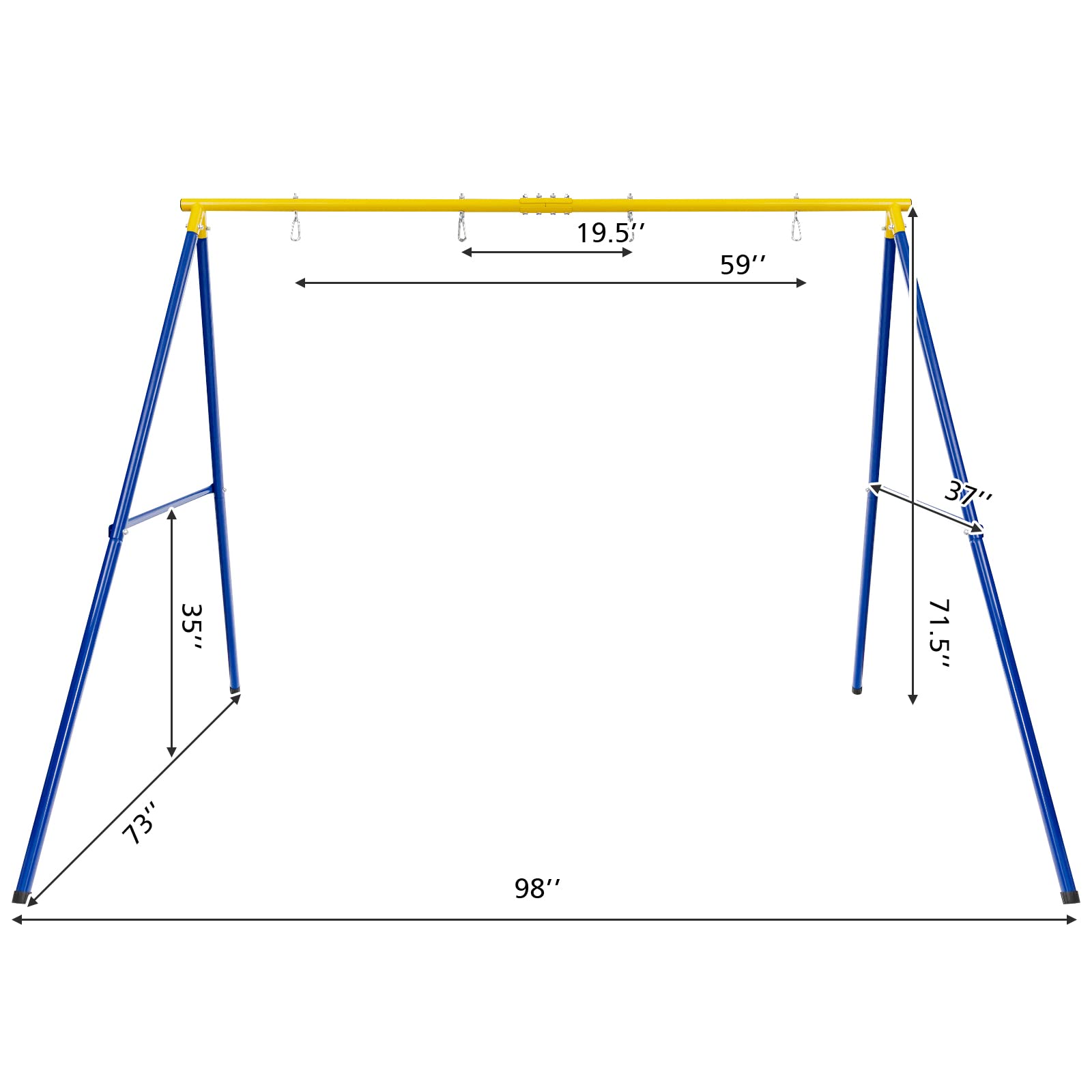 Costzon 550lbs Metal Swing Sets for Backyard, Heavy Duty Full Steel Swing Frame Extra Large A-Frame Stand w/Ground Stakes, Adjustable Ropes, Fits 2 Swings, Gift for Indoor Outdoor Kids and Adults