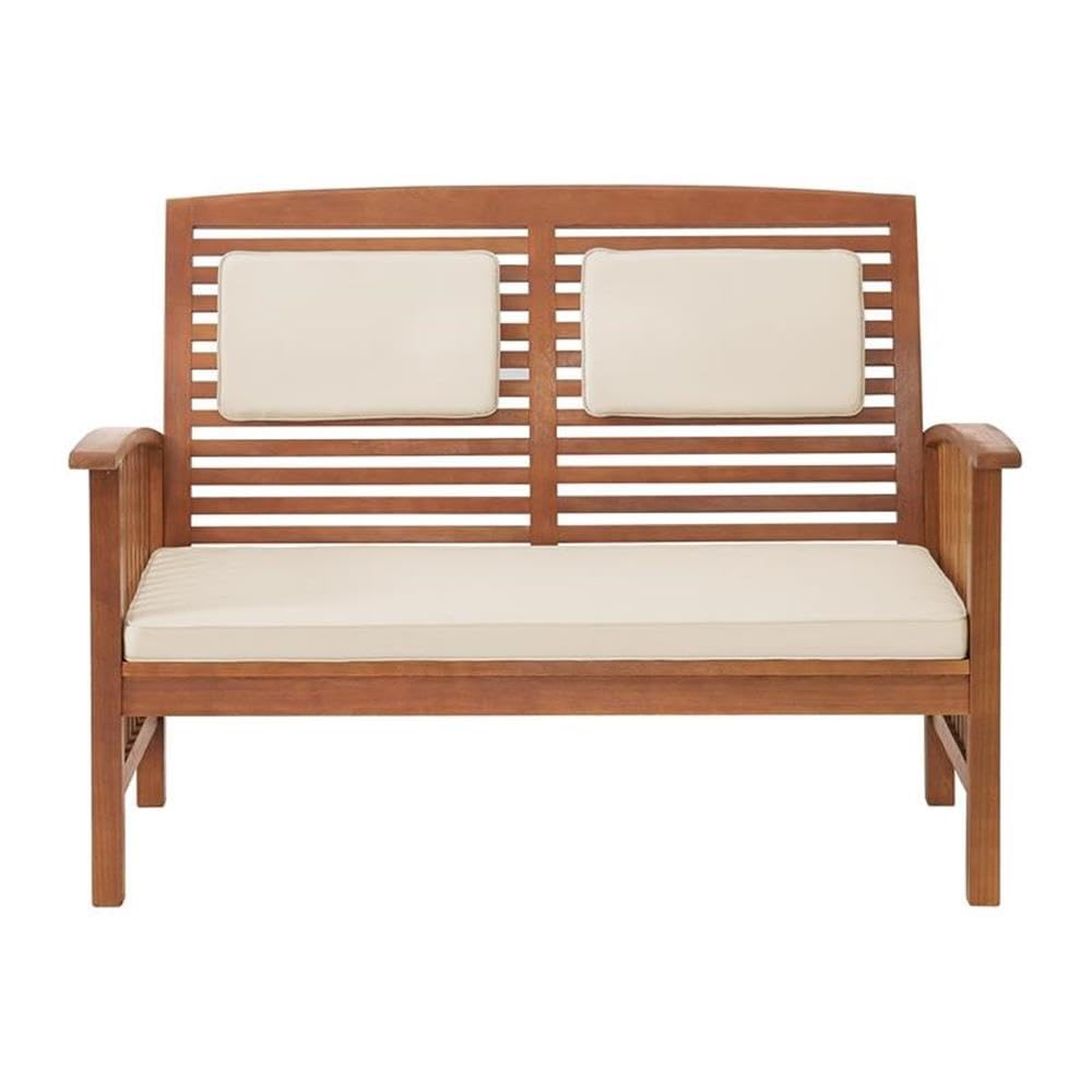 Lyndon Eucalyptus Wood Outdoor 2-Seat Bench with Cream Cushions, Weather-Resistant, Durable, Perfect for Patio and Garden, Coordinating Pieces Available, 48 in. W x 28 in. D x 35 in. H