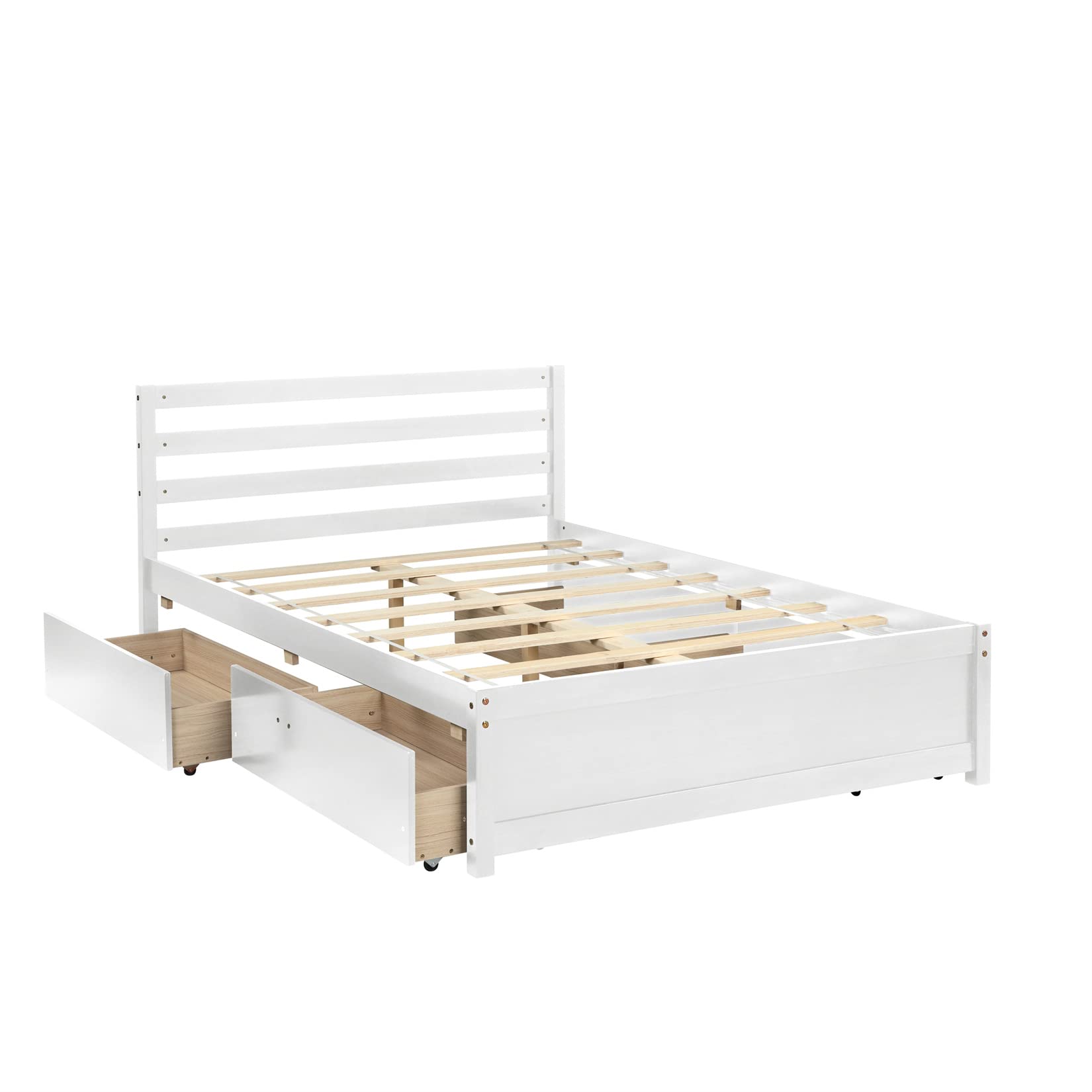 Bellemave Full Bed with 4 Drawers and Headboard Wood Platform Beds with Storage and Slat Support for Kids Boys Girls Teens, White