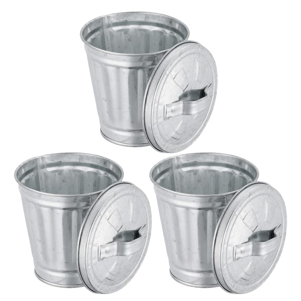 NUOBESTY 3pcs Mini Trash Can Desktop Garbage Bin Iron Garbage Can Pencil Cup Holder Flower Pot Compact Wastebasket for Bathroom Vanity Desktop Tabletop Coffee Table Countertop