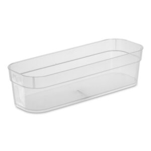 Sterilite 13538608 Narrow Storage Trays with Sturdy Banded Rim and Textured Bottom for Desktop and Drawer Organizing, 3-Pack, Clear