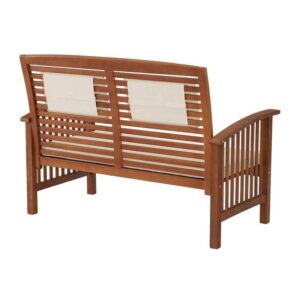 Lyndon Eucalyptus Wood Outdoor 2-Seat Bench with Cream Cushions, Weather-Resistant, Durable, Perfect for Patio and Garden, Coordinating Pieces Available, 48 in. W x 28 in. D x 35 in. H