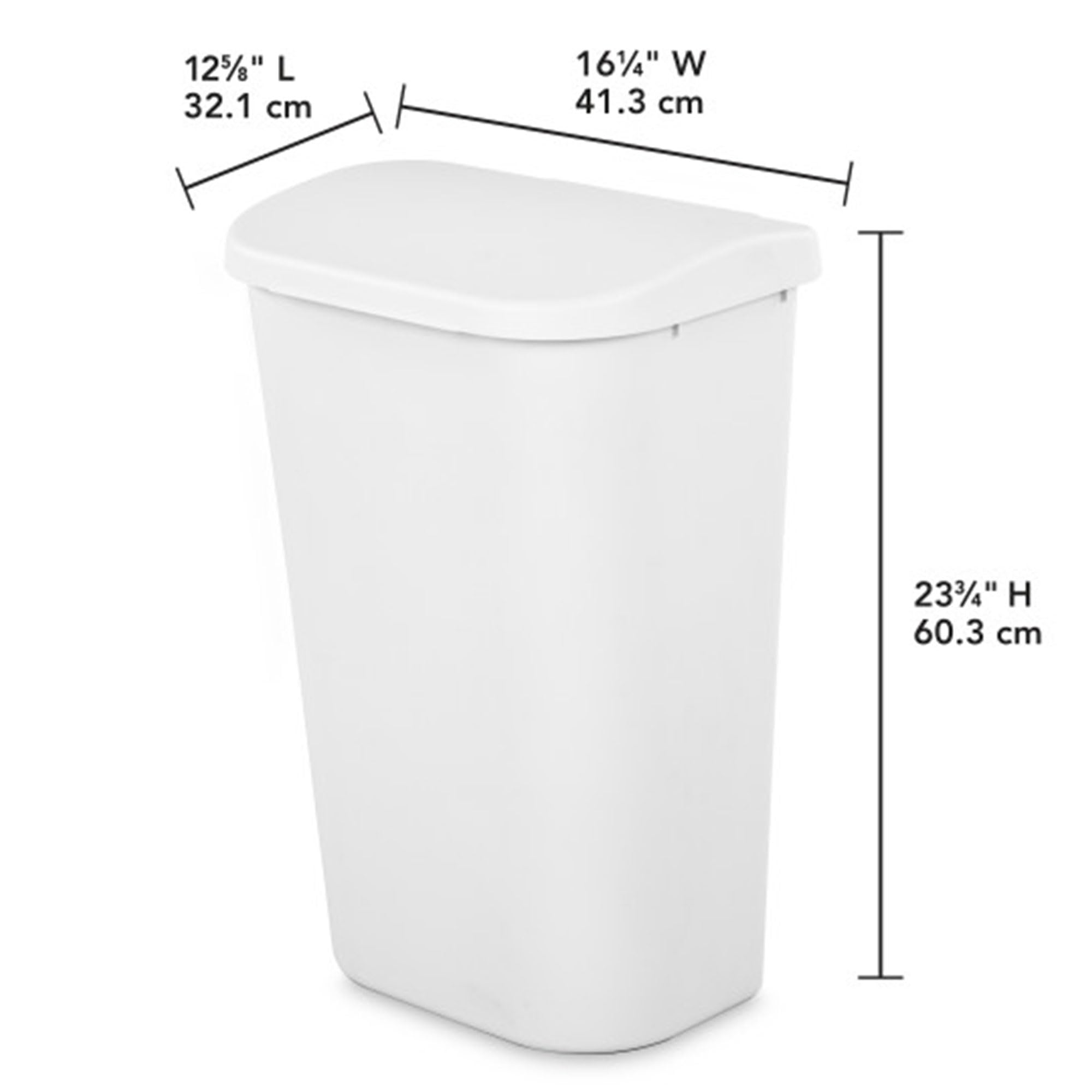 Sterilite 11.3 Gallon D Shape Flat Side Lift Top Lid Wastebasket Trash Can for Kitchen, Home Office, and Garage, or Workspace, White (6 Pack)