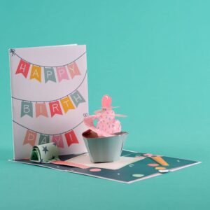 Lovepop Cupcake Birthday 3D Pop-Up Greeting Card - Handcrafted, FSC Certified, 5 x 7"