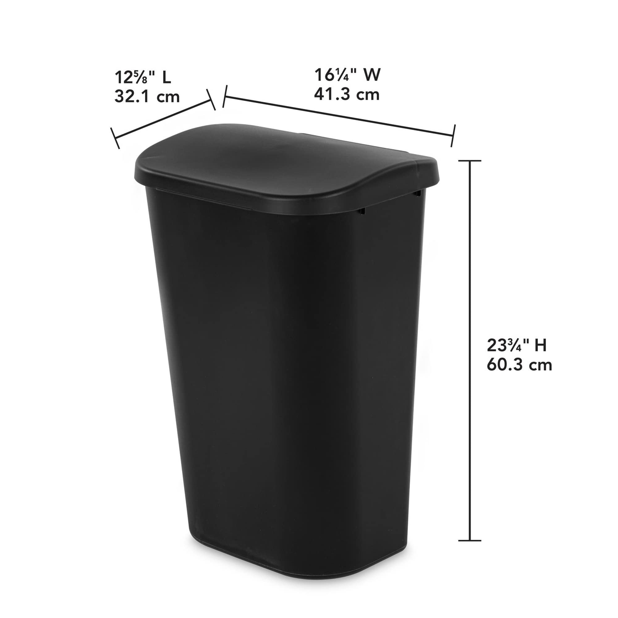 Sterilite 11.3 Gallon D Shape Flat Side Lift Top Lid Wastebasket Trash Can for Kitchen, Home Office, and Garage, or Workspace, Black (6 Pack)