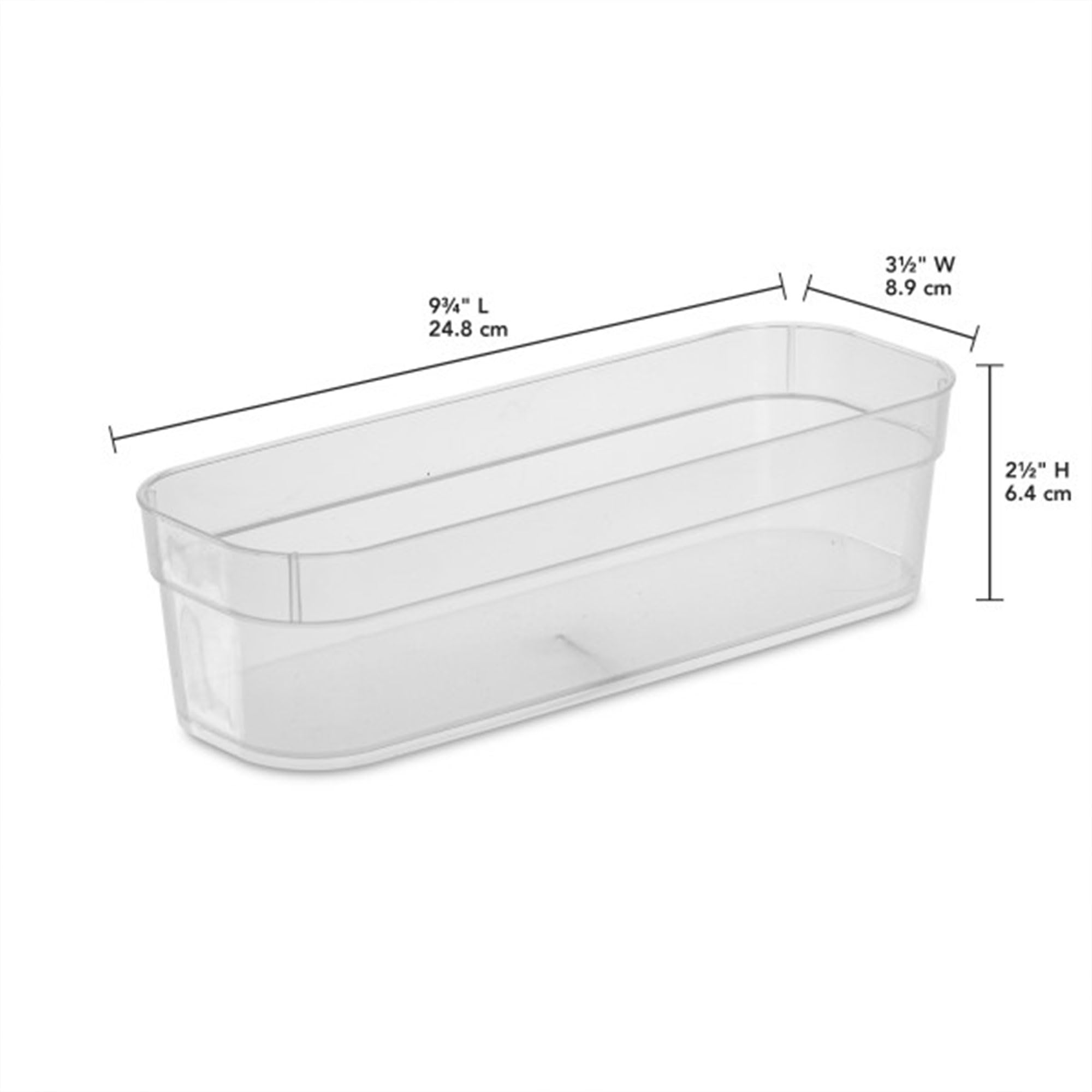 Sterilite 13538608 Narrow Storage Trays with Sturdy Banded Rim and Textured Bottom for Desktop and Drawer Organizing, 3-Pack, Clear