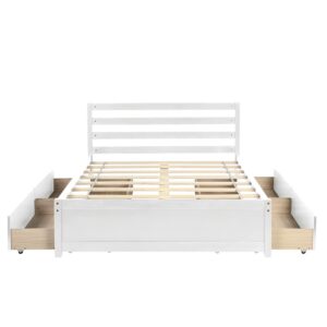 Bellemave Full Bed with 4 Drawers and Headboard Wood Platform Beds with Storage and Slat Support for Kids Boys Girls Teens, White