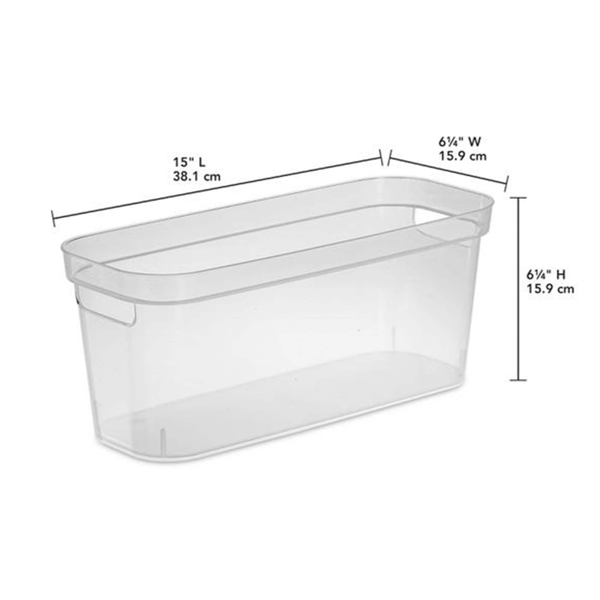 Sterilite 6.25 x 6.25 x 15 Inch Narrow Modern Storage Bin with Comfortable Carry Through Handles and Banded Rim for Household Organization, Clear