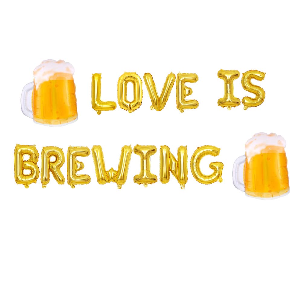 KUNGOON Love is Brewing Gold Balloons,Coffee Themed Bar Bridal Shower Supplies Wedding Engagement Party Garland Decoration.