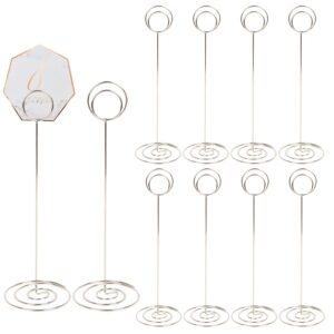 kimober 10pcs 8.75" tall table number holders, round place card holder,tabletop memo note stand picture photo picks card clips for wedding birthday party(silver)