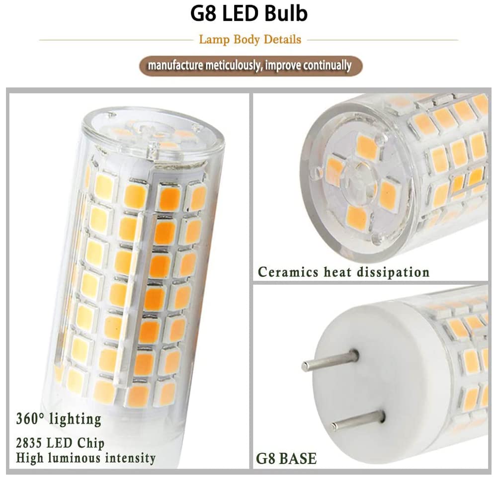 G8 LED Bulb Dimmable 8W Equivalent to 80W-100W Xenon Halogen Bulb, T4 Bi-Pin G8 Base, 120V for Under Counter Kitchen Lighting, Under-Cabinet Light 2 Pack (Warm White)