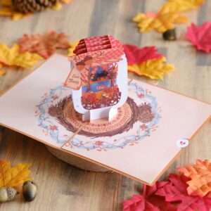 Lovepop Thanksgiving Pop-Up Card for Her and Him - 3D Holiday Greeting for Boys, Girls, Men, Women - Give Thanks Jar 5" x 7" Fox - Blank Note Card & Envelope Included